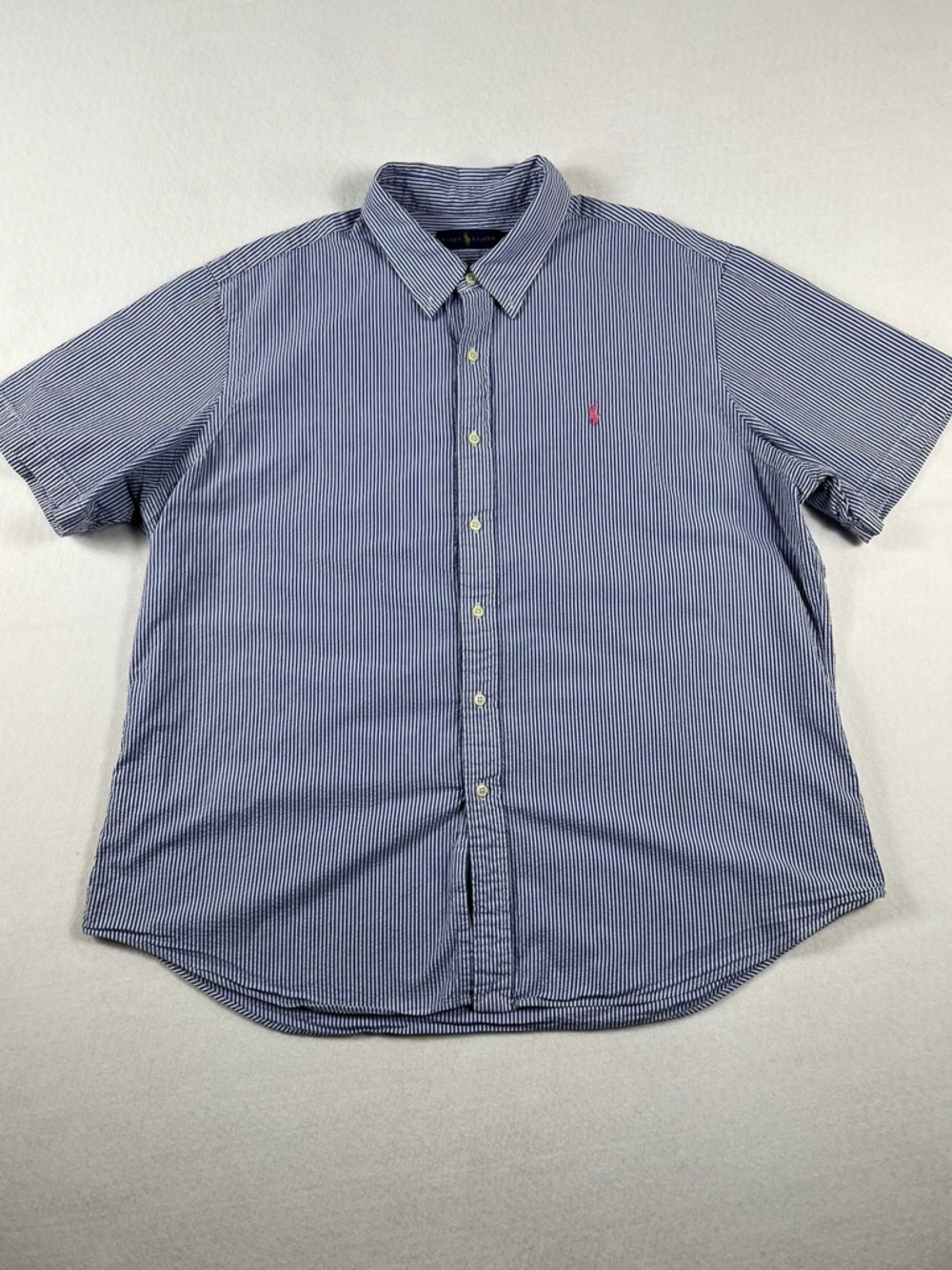 Ralph‎ Lauren Men’s Blue Striped Seersucker Button-Down Shirt XXL Summer Preppy